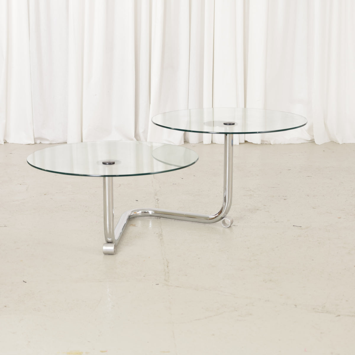 Vintage Italian-Style Swivel Glass Coffee Table in Chrome, vintage chrome swivel glass coffee table, alternate front view