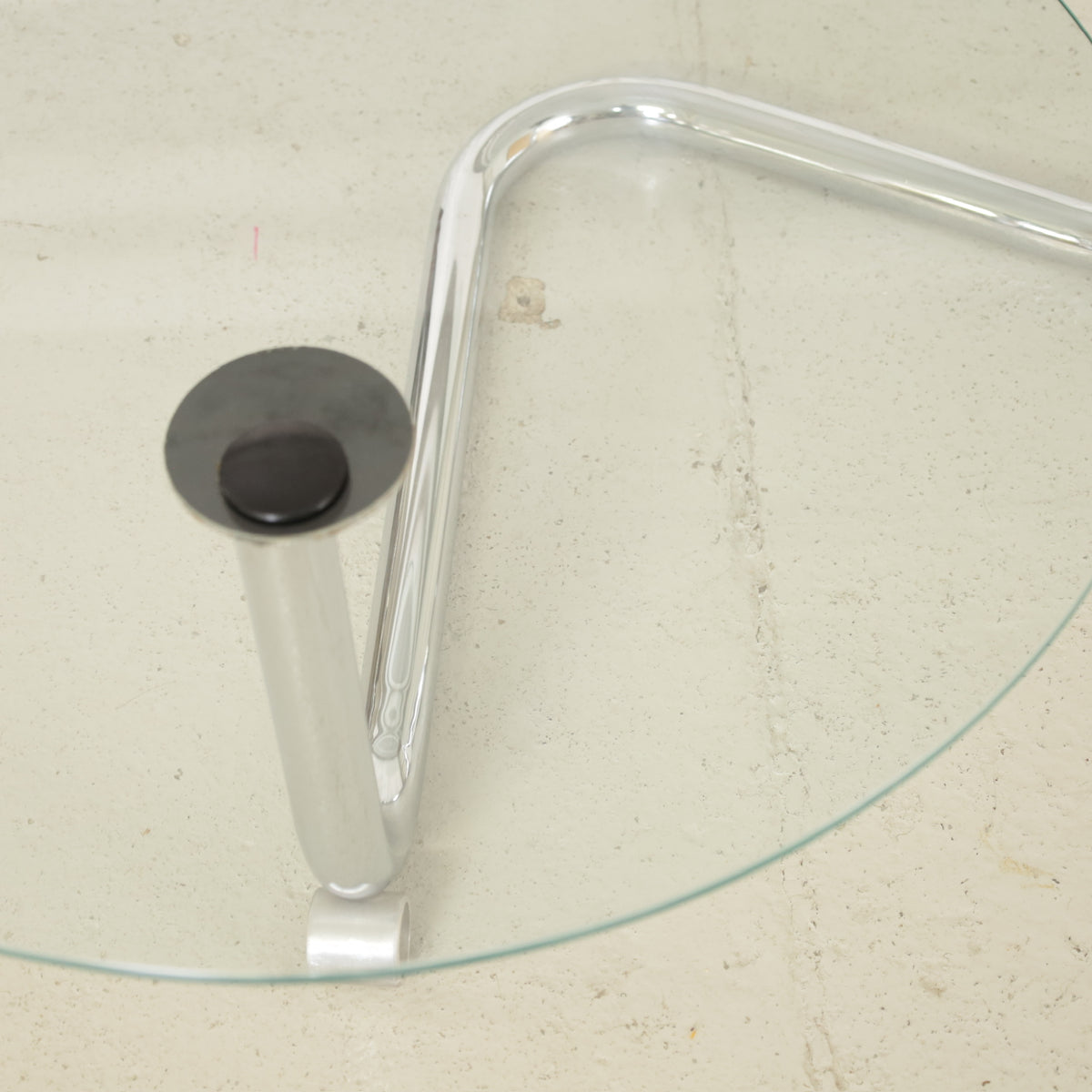 Vintage Italian-Style Swivel Glass Coffee Table in Chrome, vintage glass and chrome coffee table, frame and glass detail