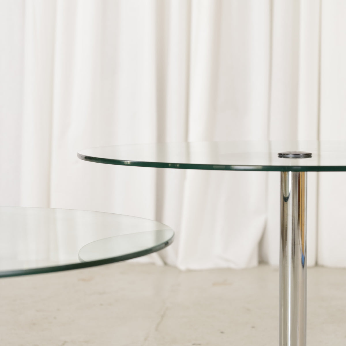 Vintage Italian-Style Swivel Glass Coffee Table in Chrome, vintage chrome and glass coffee table, two-tier side view