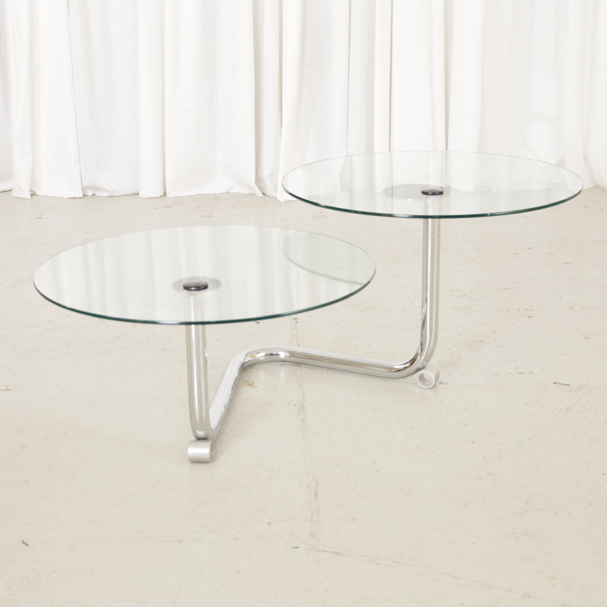 Vintage Italian-Style Swivel Glass Coffee Table in Chrome, vintage Italian-style chrome and glass swivel coffee table, full view
