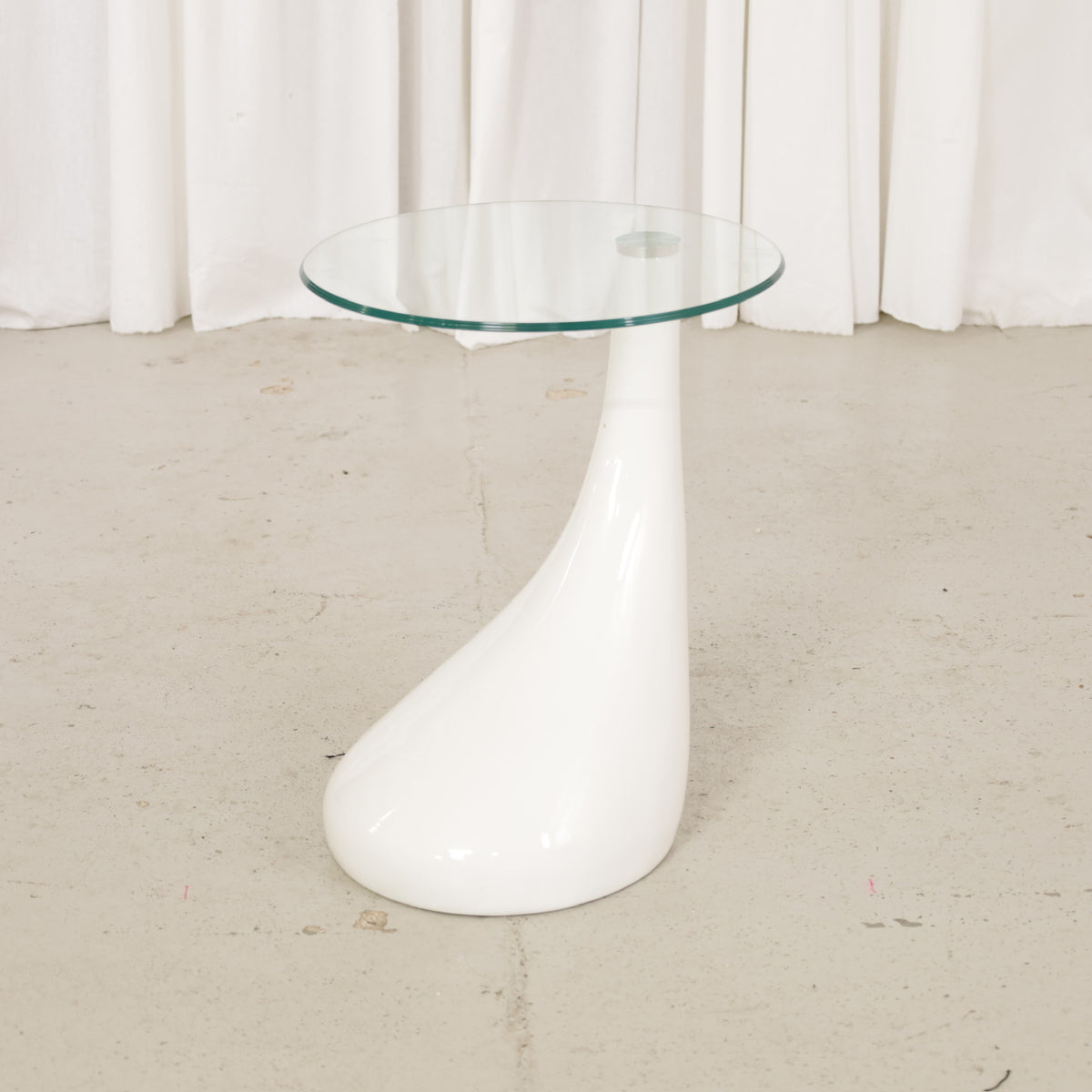 Vintage Space Age Side Table with Glass Top, vintage Space Age side table with round glass top and sculptural white base