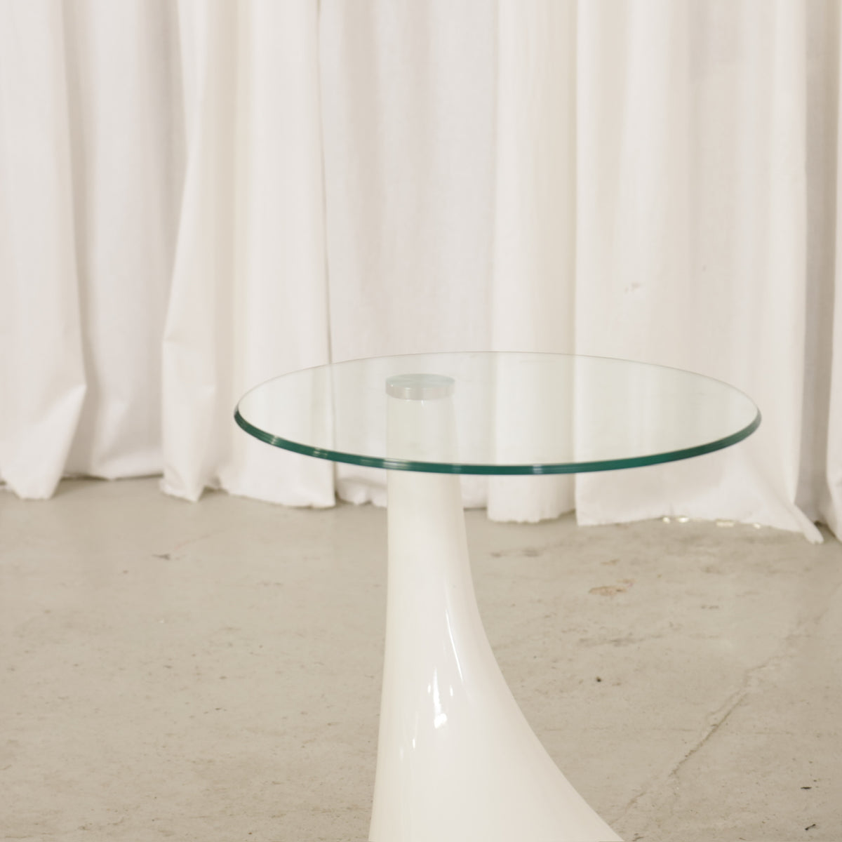 Vintage Space Age Side Table with Glass Top, space Age side table with round glass top, front view