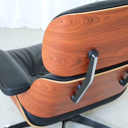 Santos palisander shell and aluminium back brace detail on Vitra Eames Lounge Chair