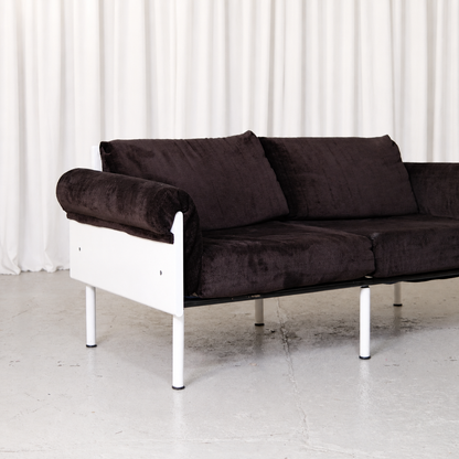Brown velvet upholstery and white frame of Ateljee sofa